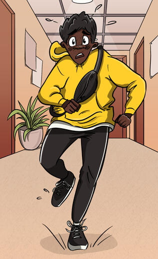 Jamar runs down a hallway