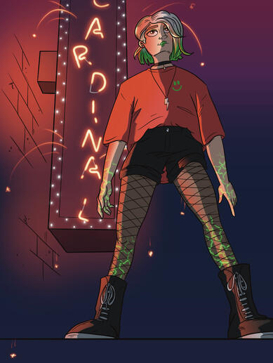 Neon stands by the broken cinema sign