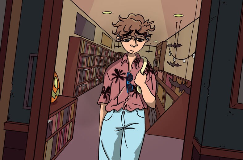 Noelle stands sadly in a doorway