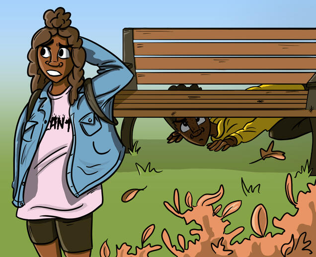 Sam and Jamar search the quad